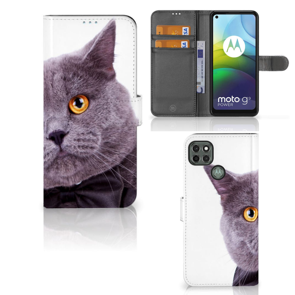 Motorola Moto G9 Power Telefoonhoesje met Pasjes Kat