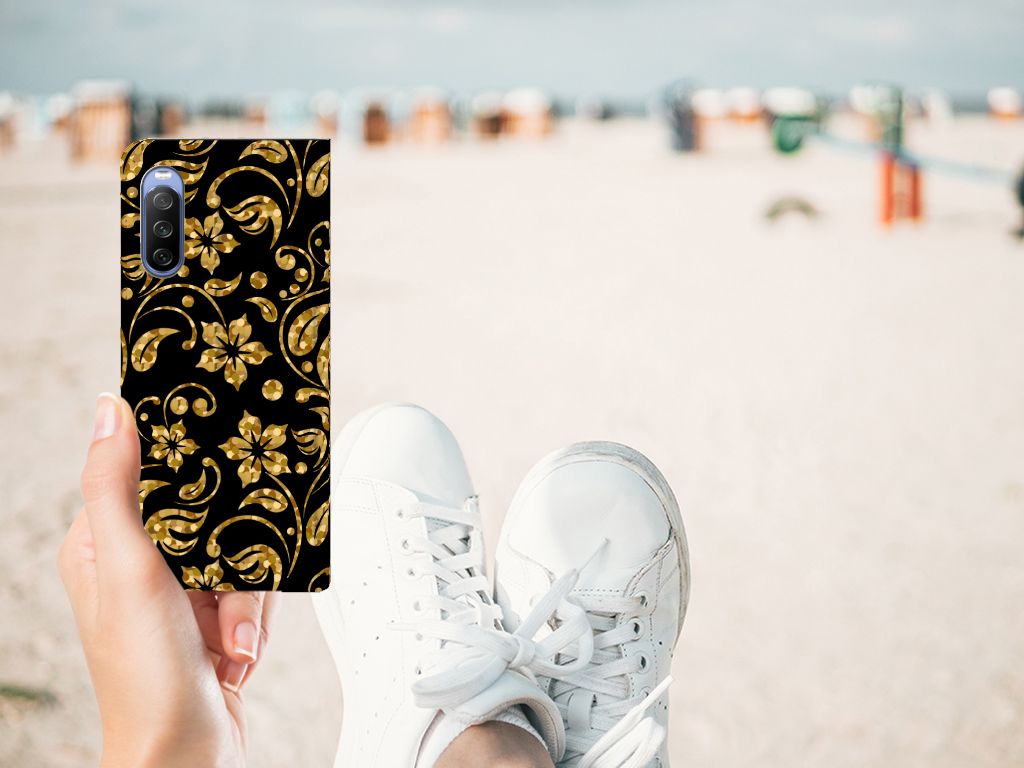 Sony Xperia 10 III Smart Cover Gouden Bloemen - B2C Telecom