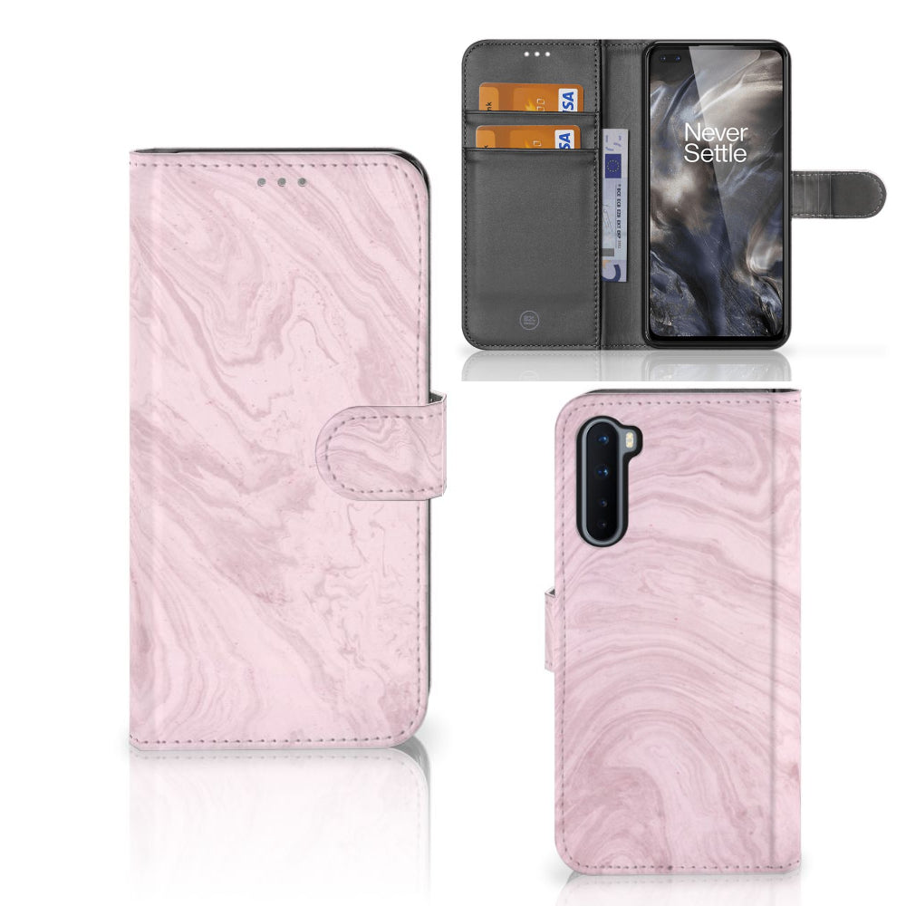 OnePlus Nord Bookcase Marble Pink - Origineel Cadeau Vriendin