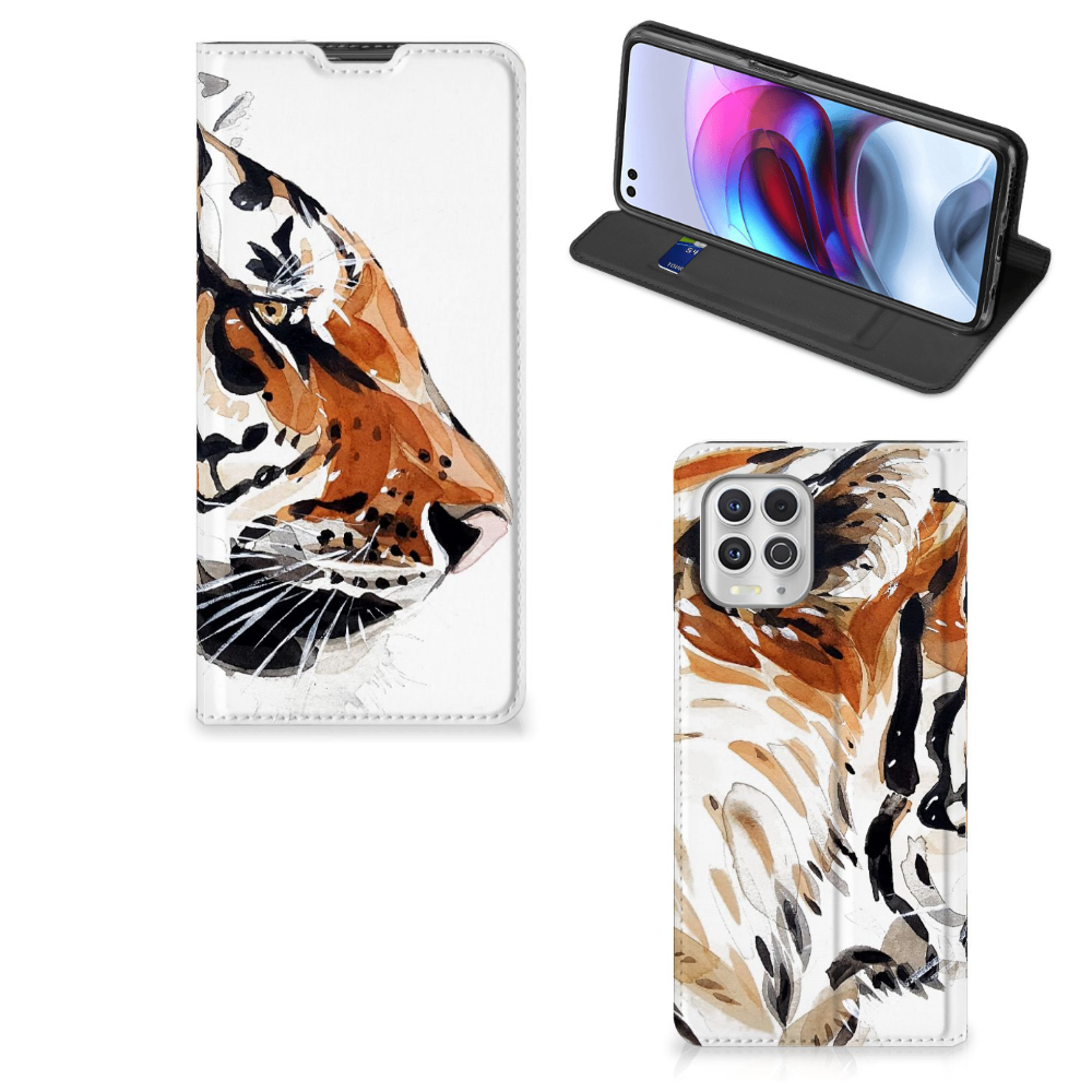 Bookcase Motorola Moto G100 Watercolor Tiger - B2C Telecom