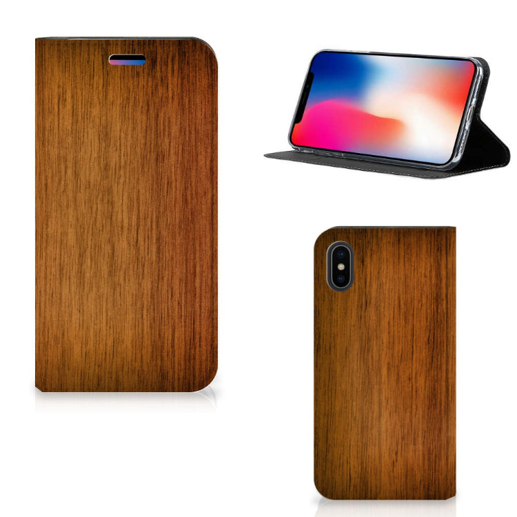 Apple iPhone X | Xs Book Wallet Case Donker Hout