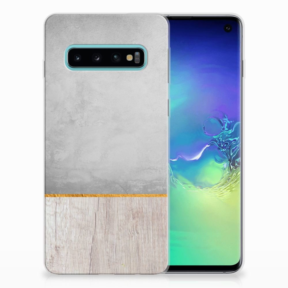 Samsung Galaxy S10 Bumper Hoesje Wood Concrete