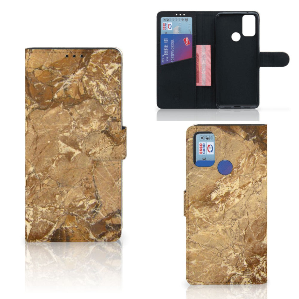 Alcatel 1S (2021) Bookcase Marmer Creme met luxe marmerdesign en pasjeshouder voor optimale bescherming.
