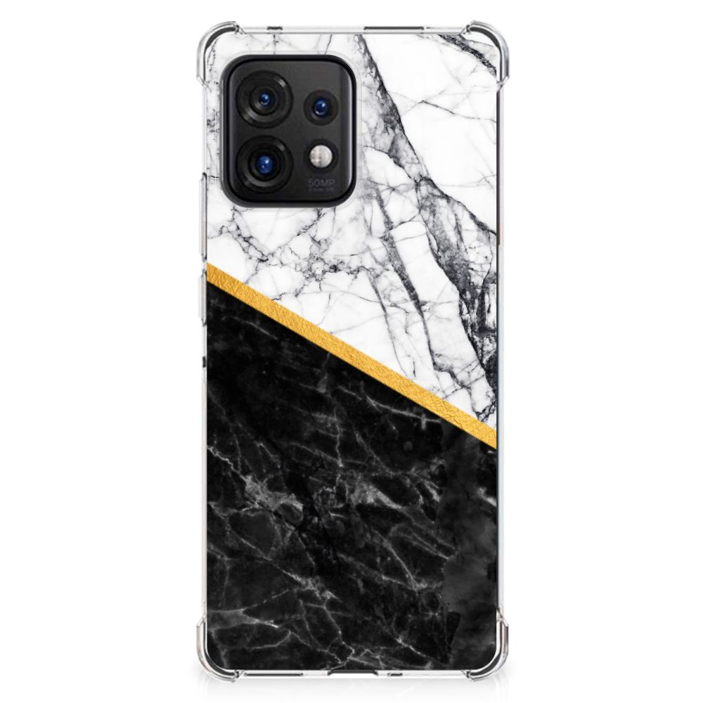 Motorola Edge 40 Pro Anti-Shock Hoesje Marmer Wit Zwart - Origineel Cadeau Man B2C Telecom