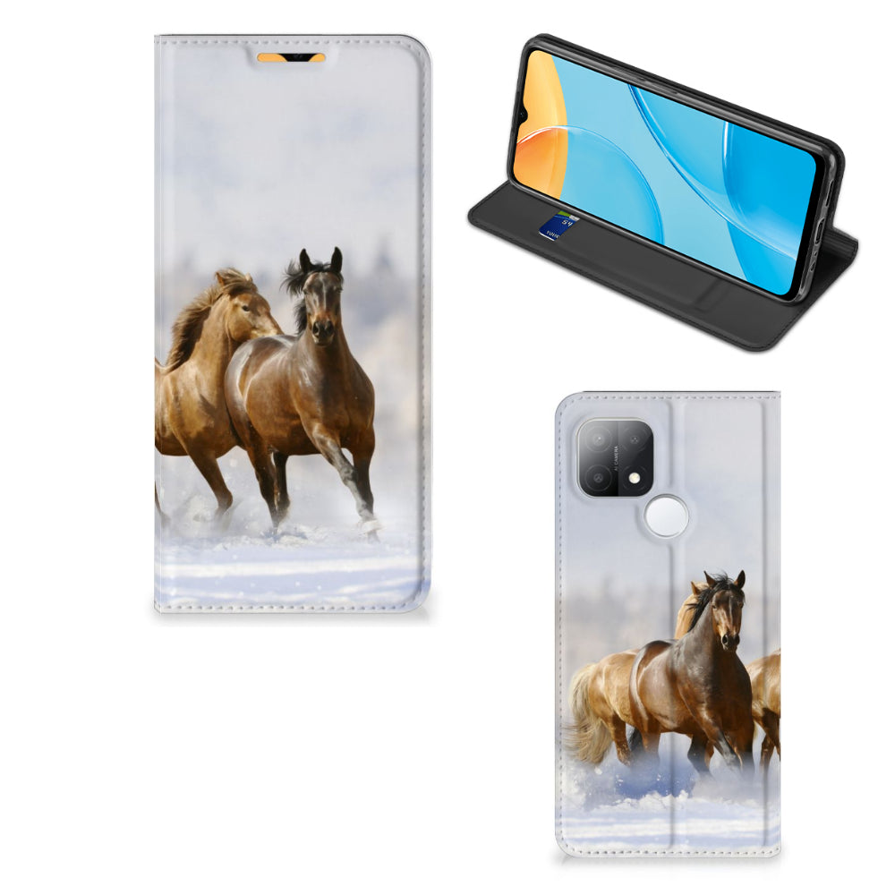 OPPO A15 Hoesje maken Paarden met paardenprint in een stijlvolle stand case.