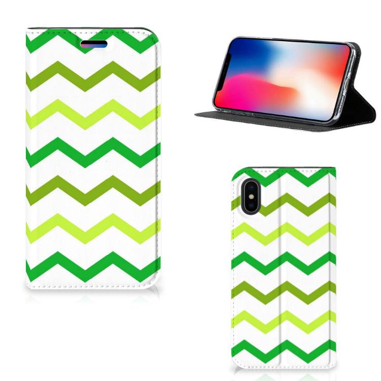 Apple iPhone X | Xs Hoesje met Magneet Zigzag Groen