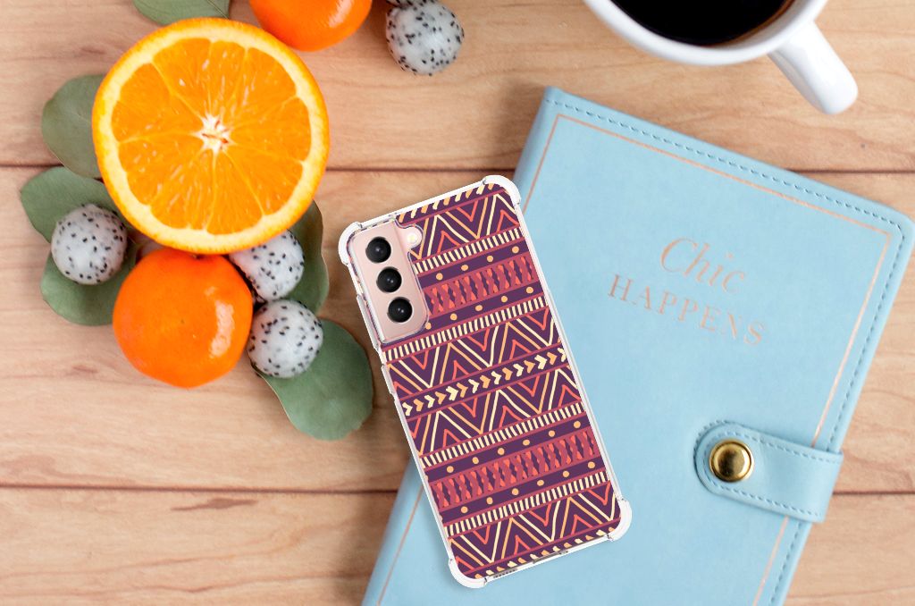 Samsung Galaxy S21 FE Doorzichtige Silicone Hoesje Aztec Paars B2C Telecom