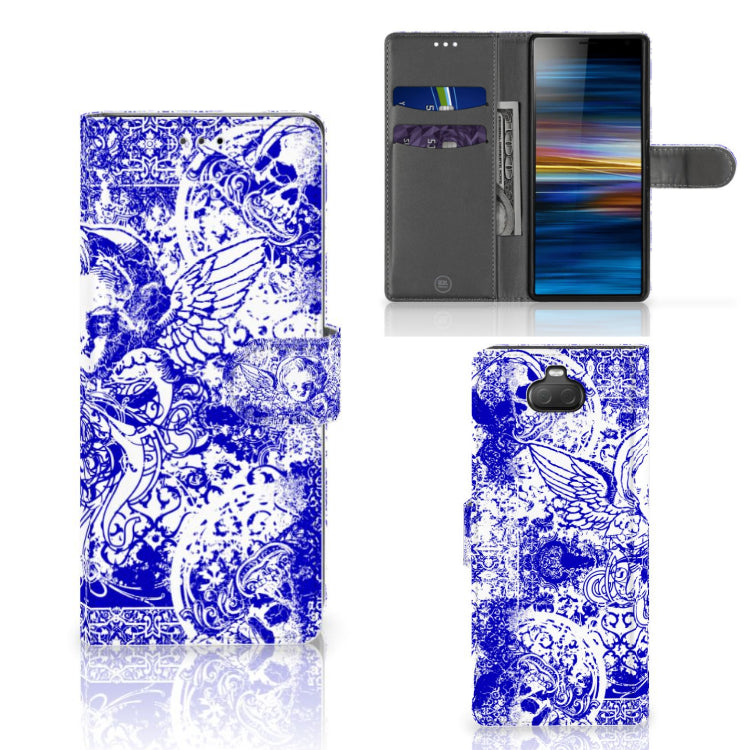 Telefoonhoesje met Naam Sony Xperia 10 Angel Skull Blauw
