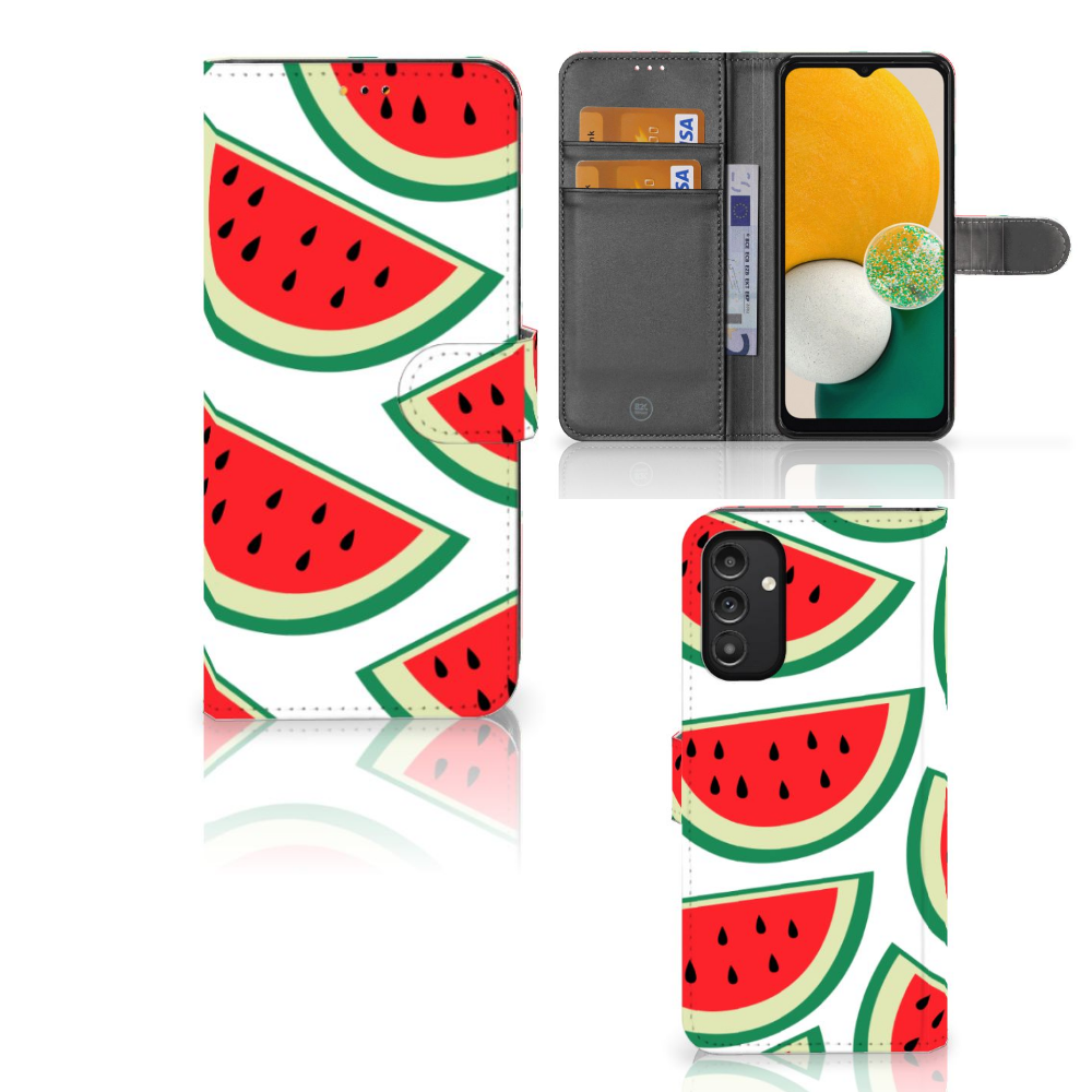 Samsung Galaxy A14 5G Book Cover Watermelons with colorful watermelon design and space for cards.