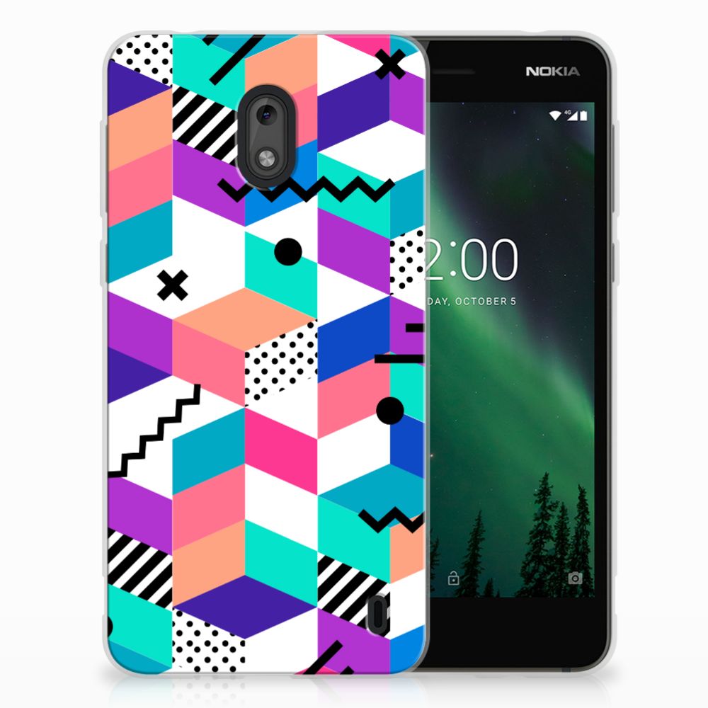 Nokia 2 TPU Hoesje Blokken Kleurrijk