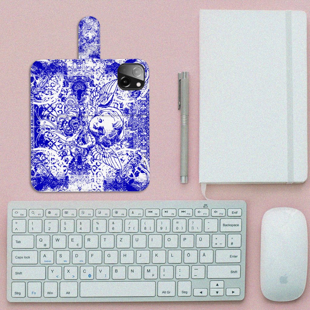 Telefoonhoesje met Naam iPhone 13 Mini Angel Skull Blauw