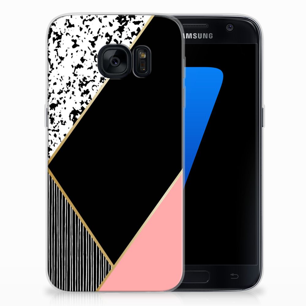 Samsung Galaxy S7 TPU Hoesje Zwart Roze Vormen
