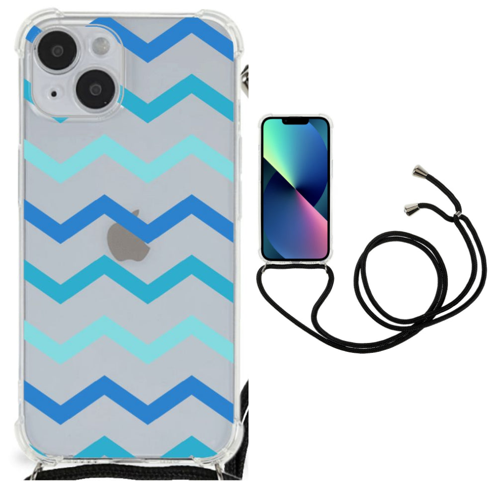 iPhone 14 Plus Doorzichtige Silicone Hoesje Zigzag Blauw
