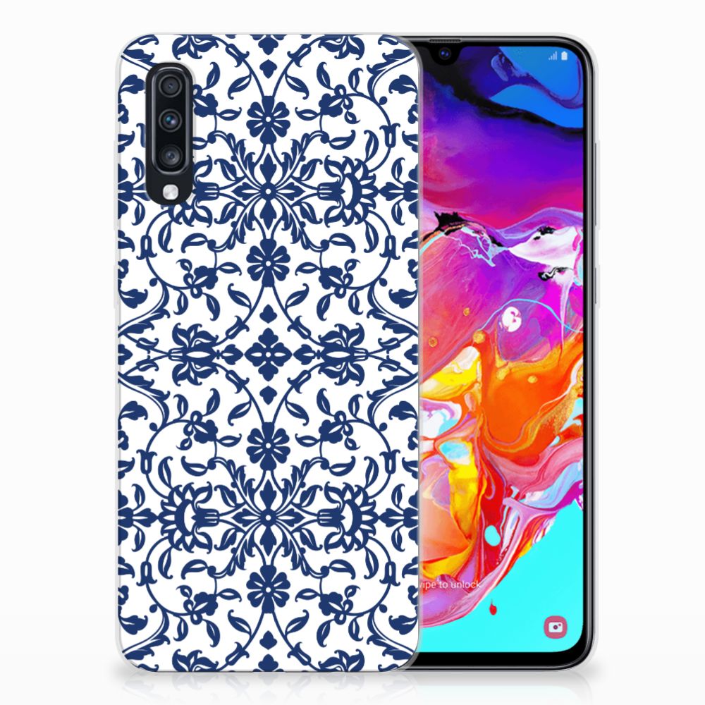 Samsung Galaxy A70 TPU Case Flower Blue