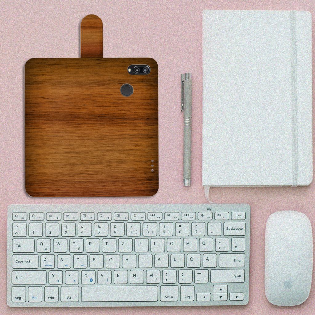 Huawei P20 Lite Book Style Case Donker Hout