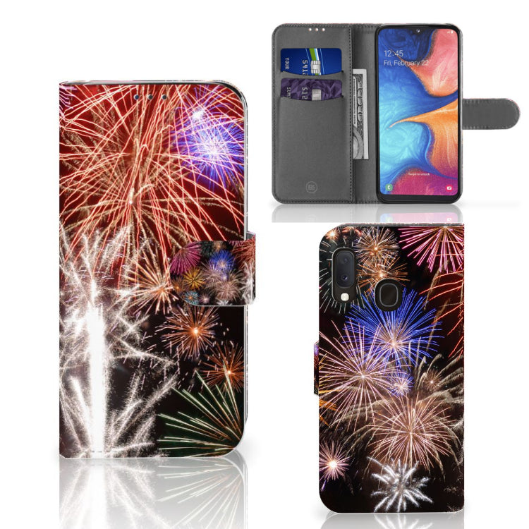 Samsung Galaxy A20e Wallet Case met Pasjes Vuurwerk