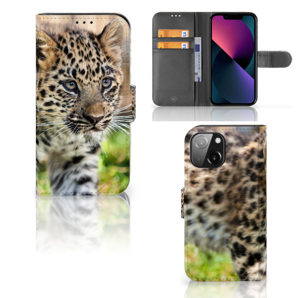 iPhone 13 Mini Telefoonhoesje met Pasjes Baby Luipaard