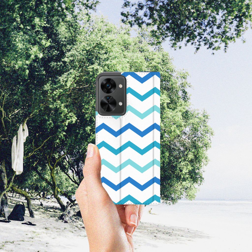OnePlus Nord 2T Hoesje met Magneet Zigzag Blauw - B2C Telecom