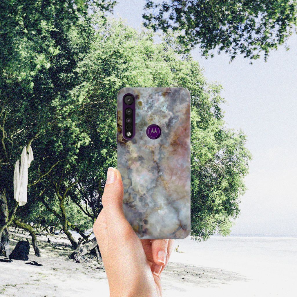 Motorola One Macro TPU Siliconen Hoesje Marmer Grijs B2C Telecom