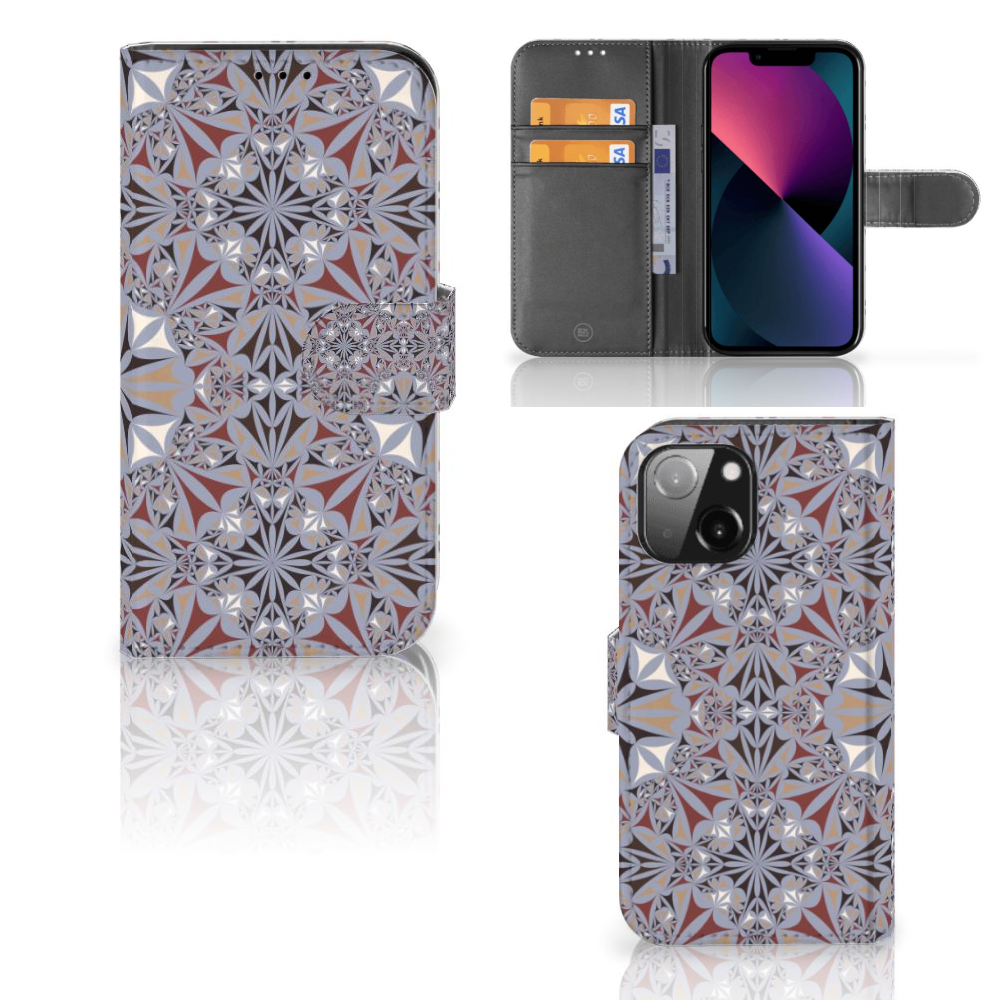 iPhone 13 Mini Bookcase Flower Tiles