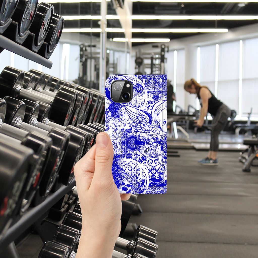 Mobiel BookCase Apple iPhone 14 Plus Angel Skull Blauw