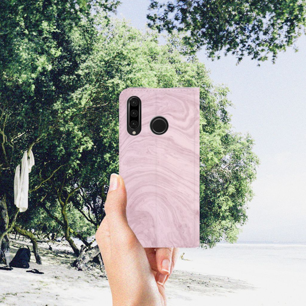 Huawei P30 Lite New Edition Standcase Marble Pink - Origineel Cadeau Vriendin