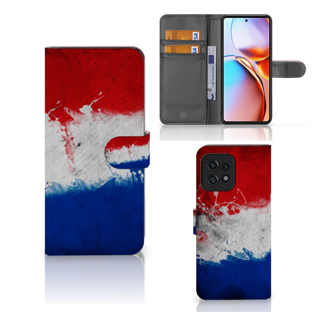 Motorola Edge 40 Pro Bookstyle Case Nederland met artistiek design van de Nederlandse vlag.