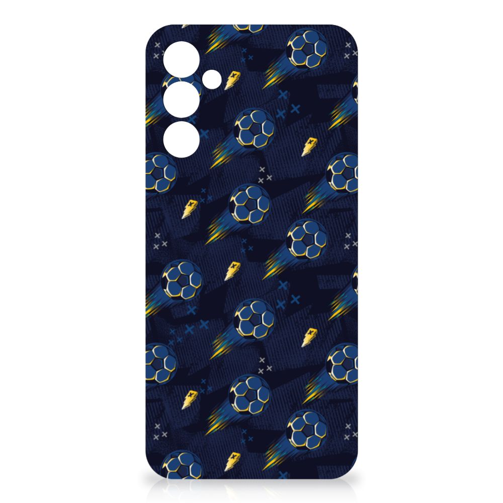 TPU bumper voor Samsung Galaxy A14 5G Voetbal met unieke voetbalpatroon op donkerblauwe achtergrond.
