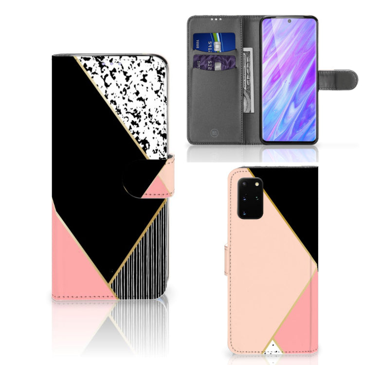 Samsung Galaxy S20 Plus Book Case Zwart Roze Vormen