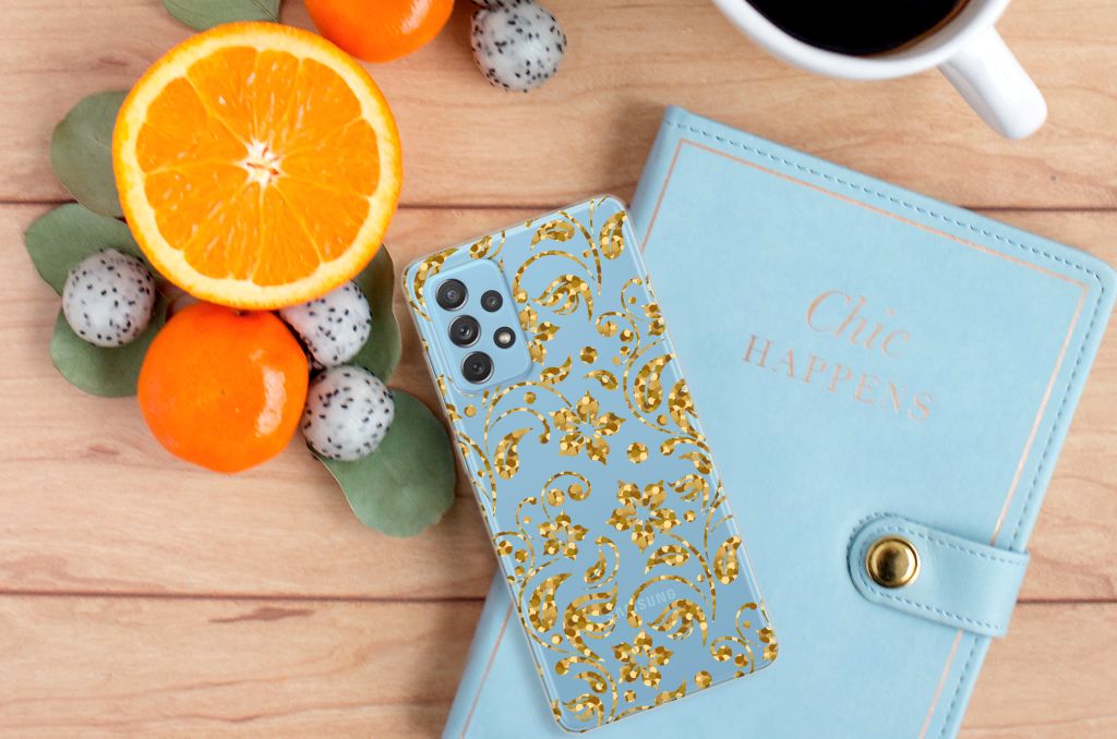 Samsung Galaxy A72 TPU Case Gouden Bloemen B2C Telecom