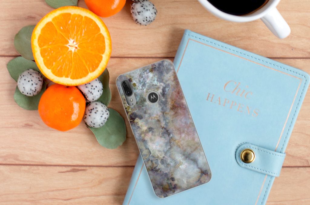 Motorola Moto E6 Plus TPU Siliconen Hoesje Marmer Grijs