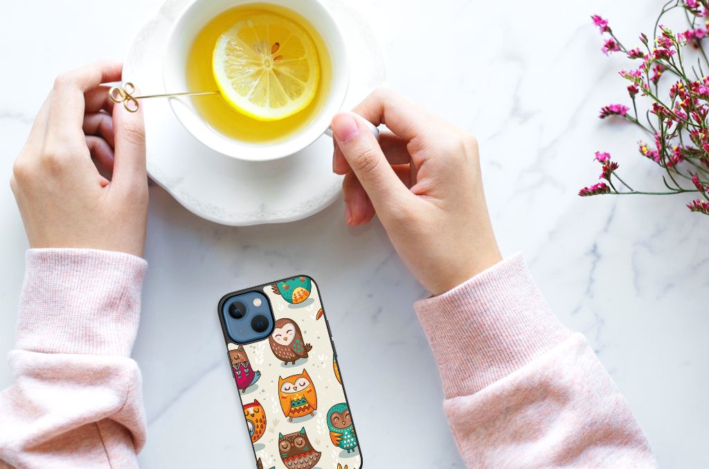 Apple iPhone 13 mini Dierenprint Telefoonhoesje Vrolijke Uilen B2C Telecom