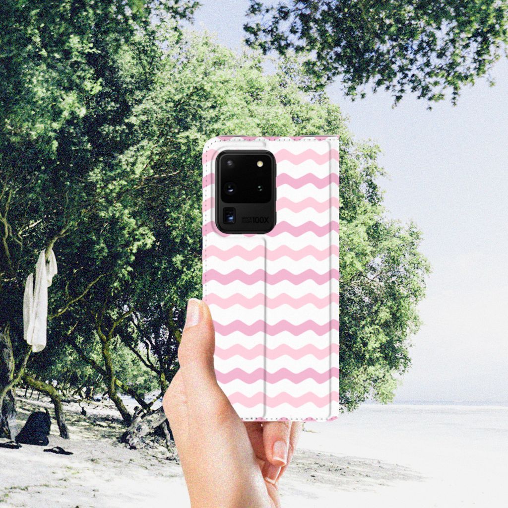 Samsung Galaxy S20 Ultra Hoesje met Magneet Waves Roze - B2C Telecom