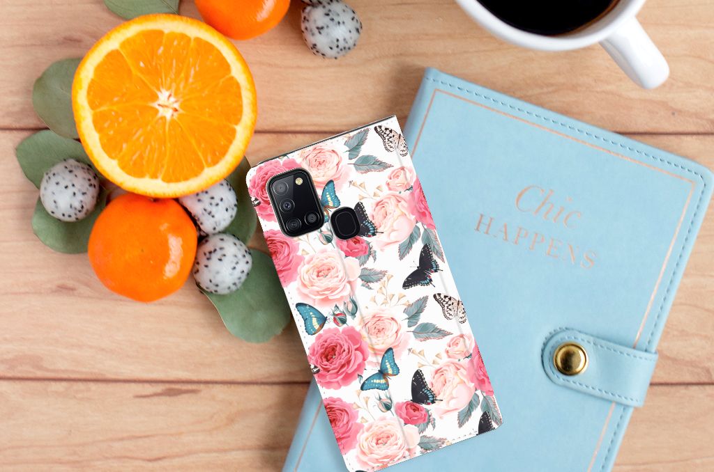 Samsung Galaxy A21s Smart Cover Butterfly Roses - B2C Telecom