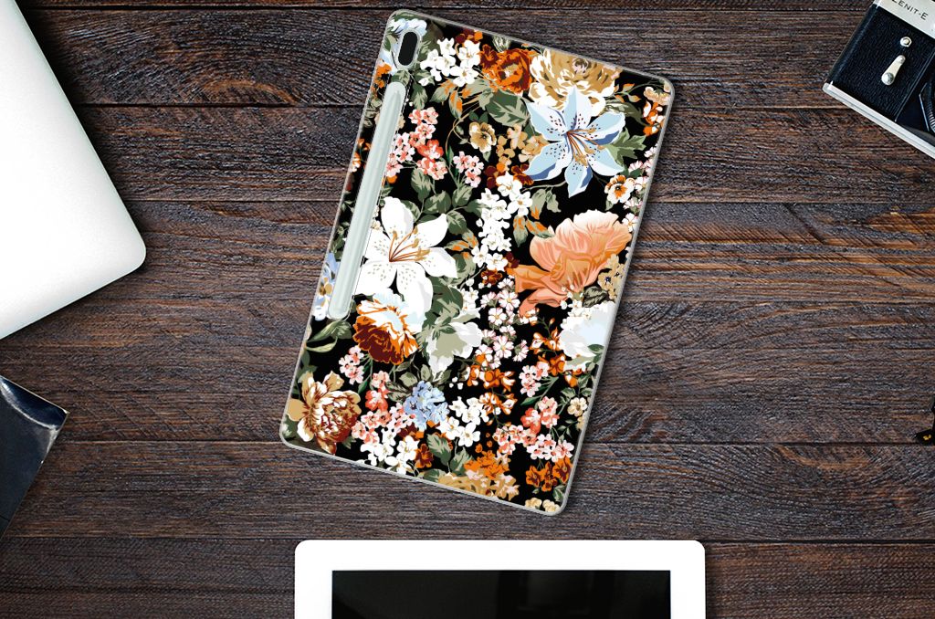Siliconen Hoesje voor Samsung Galaxy Tab S7FE Dark Flowers - B2C Telecom