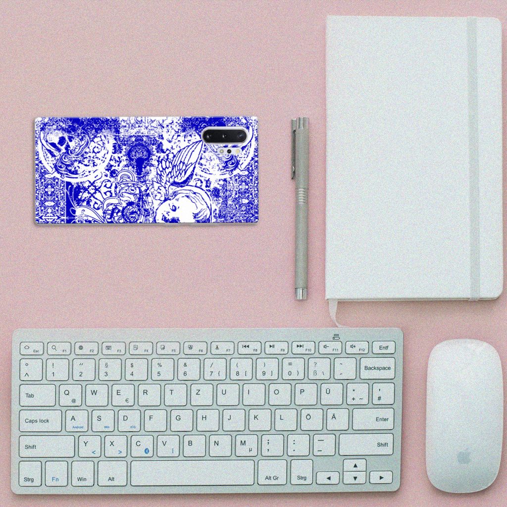 Silicone Back Case Samsung Galaxy Note 10 Plus Angel Skull Blauw