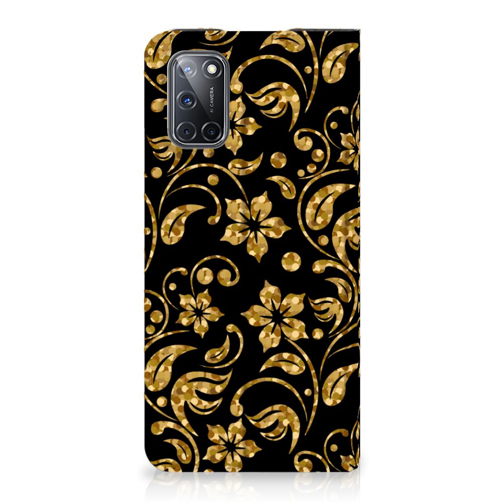 OPPO A52 | A72 Smart Cover Gouden Bloemen - B2C Telecom