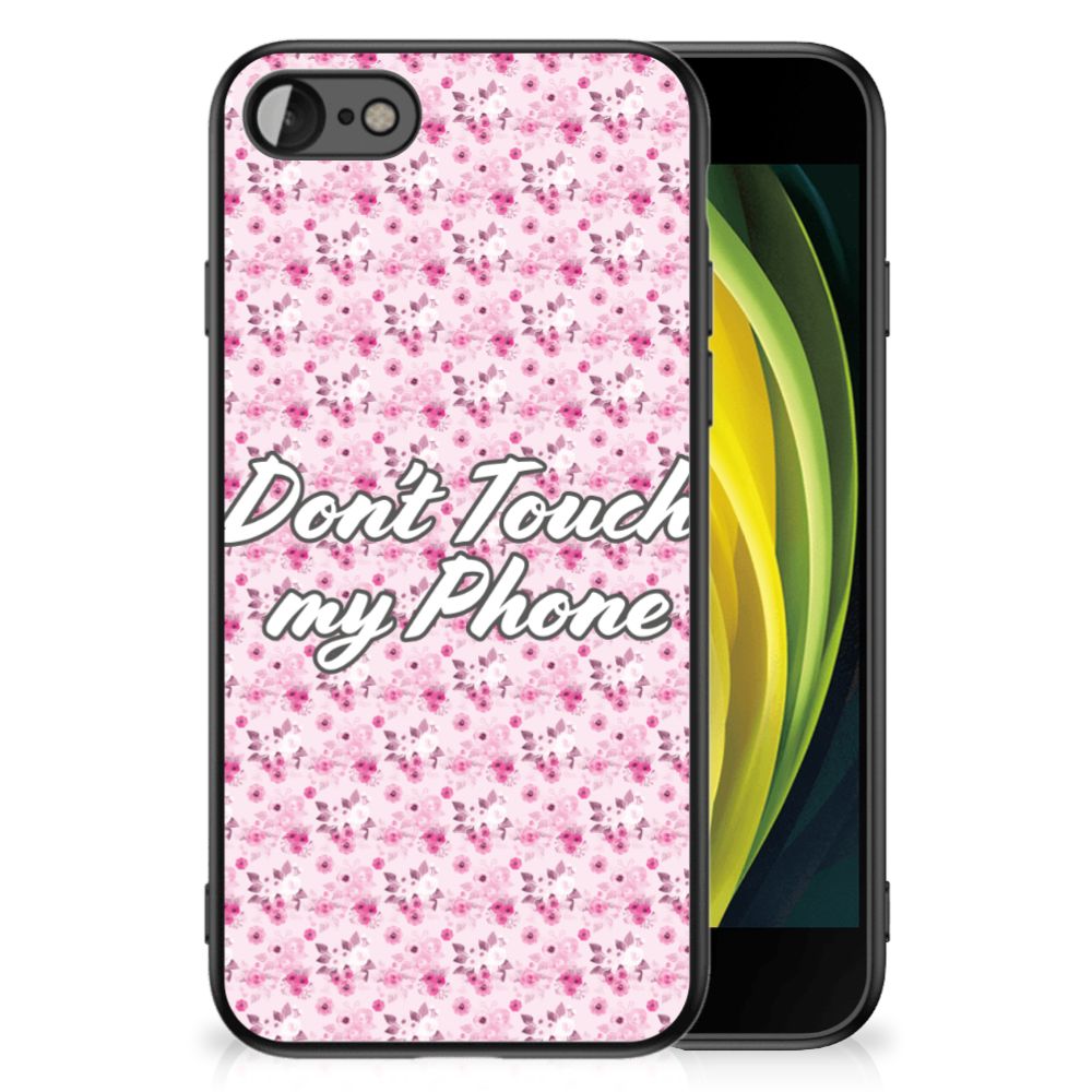 iPhone SE 2022 | SE 2020 | 7/8 Telefoon Hoesje Flowers Pink DTMP met bloemenpatroon en Don't Touch my Phone tekst.