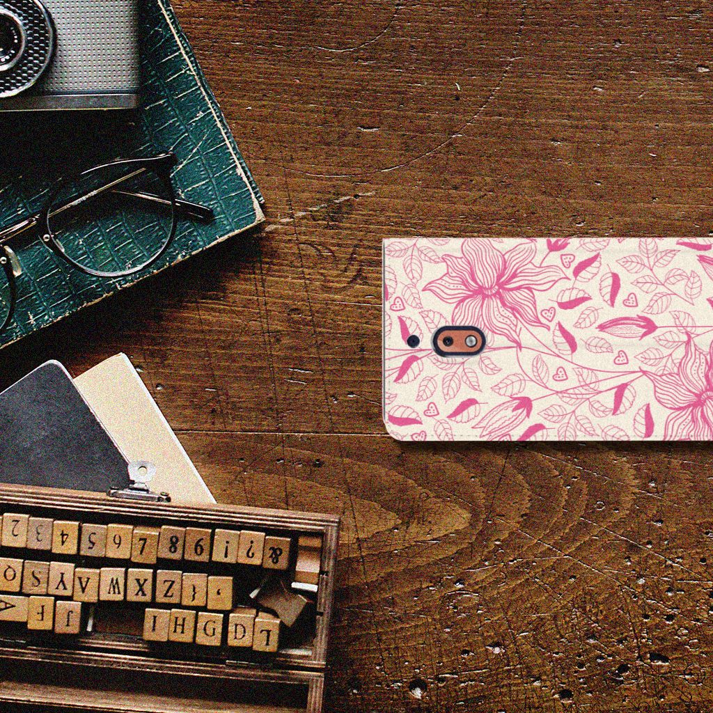 Nokia 2.1 2018 Smart Cover Pink Flowers