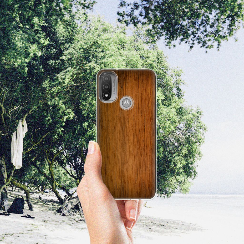 Motorola Moto E20 | E40 Bumper Hoesje Donker Hout B2C Telecom
