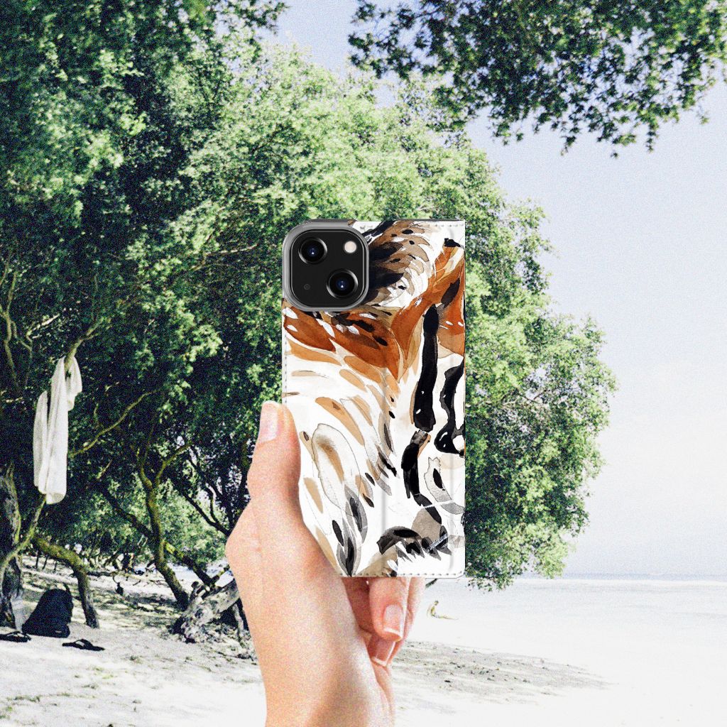 Bookcase iPhone 14 Watercolor Tiger
