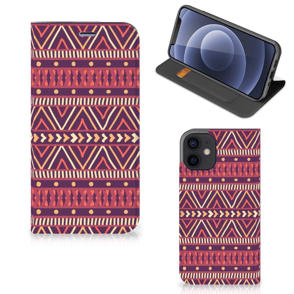 iPhone 12 Mini Hoesje met Magneet Aztec Paars - B2C Telecom