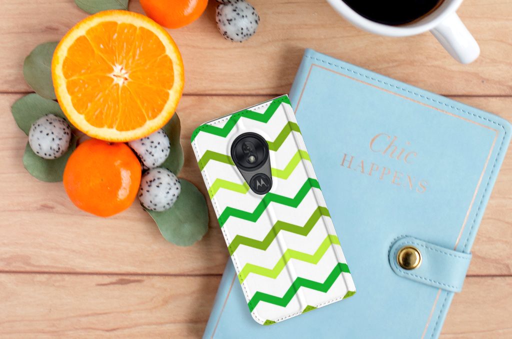 Motorola Moto G7 Play Hoesje met Magneet Zigzag Groen - B2C Telecom
