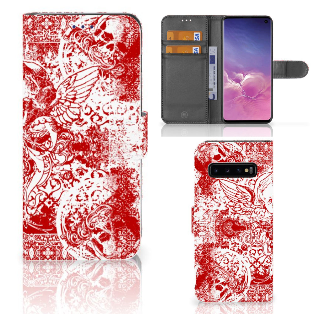 Telefoonhoesje met Naam Samsung Galaxy S10 Angel Skull Rood