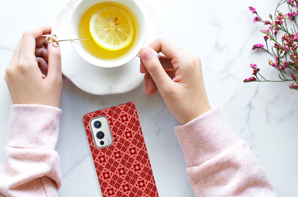 OnePlus 9 Hoesje met Magneet Batik Rood - B2C Telecom