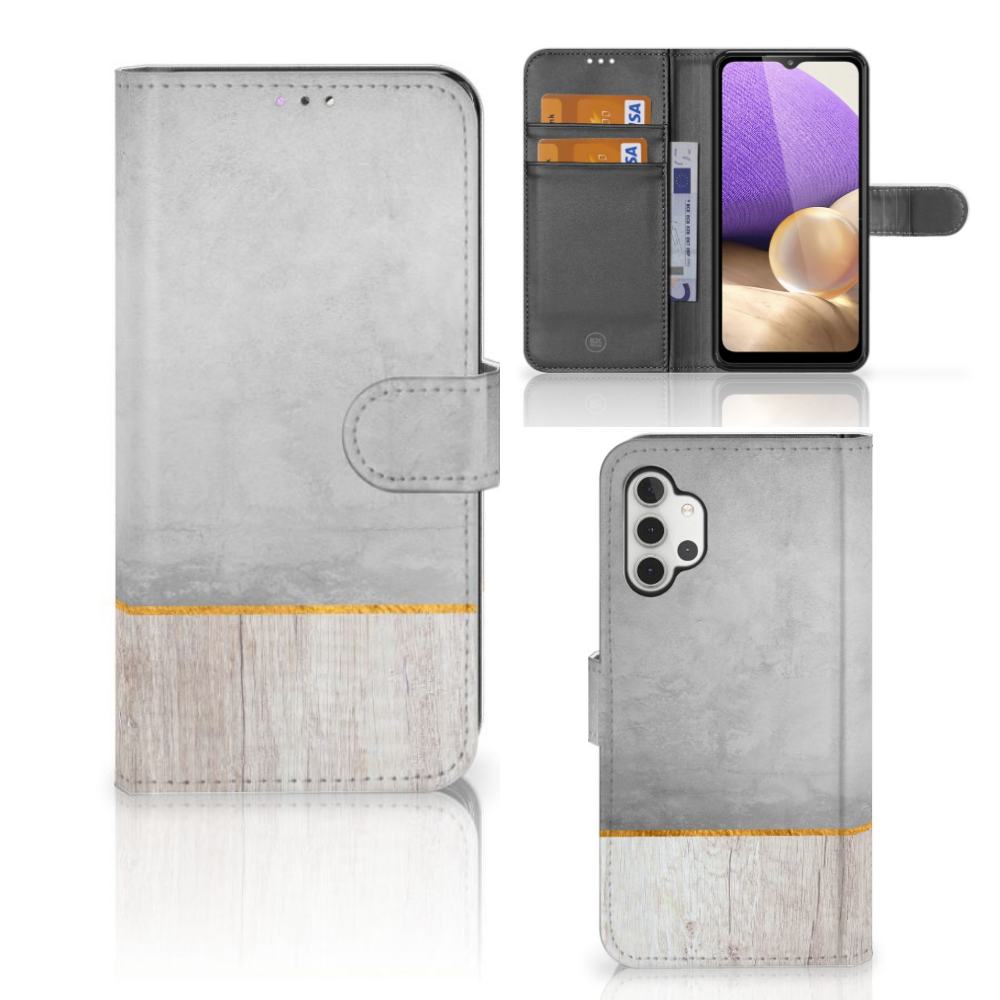 Samsung Galaxy A32 4G Book Style Case Wood Concrete