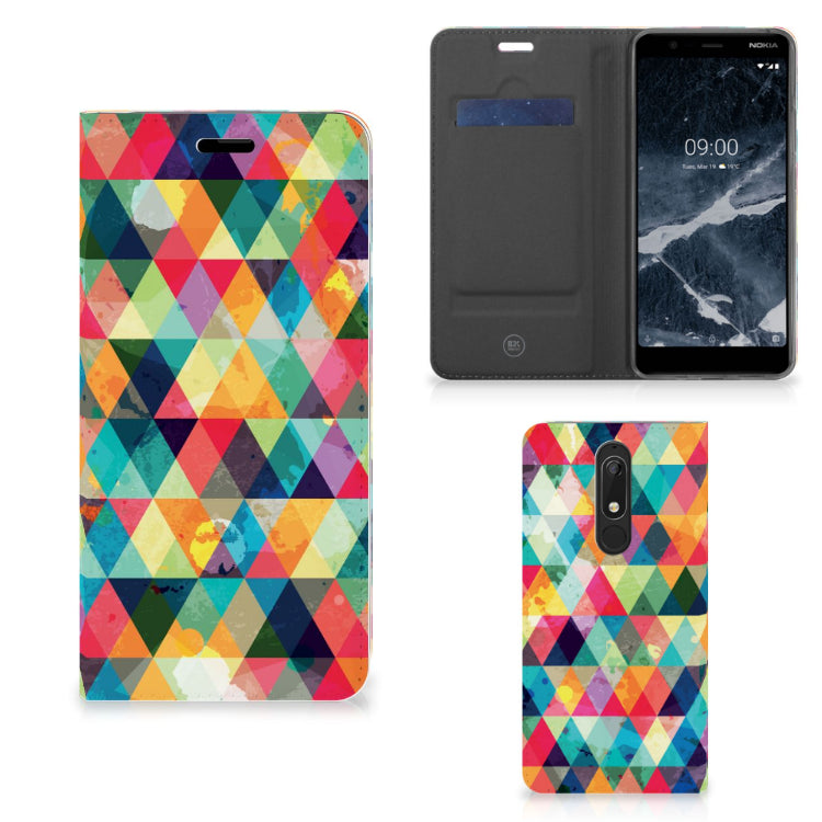 Nokia 5.1 (2018) Hoesje met Magneet Geruit