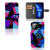 iPhone 13 Pro Book Case Funky Triangle met paarse, roze en blauwe driehoeken en zwart design.