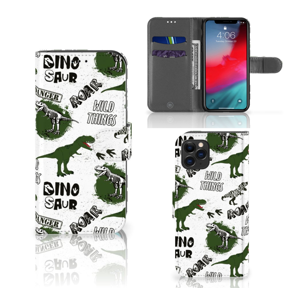 Telefoonhoesje met Pasjes voor Apple iPhone 11 Pro Dinosaurus met dino ontwerp en pasjesvakjes.