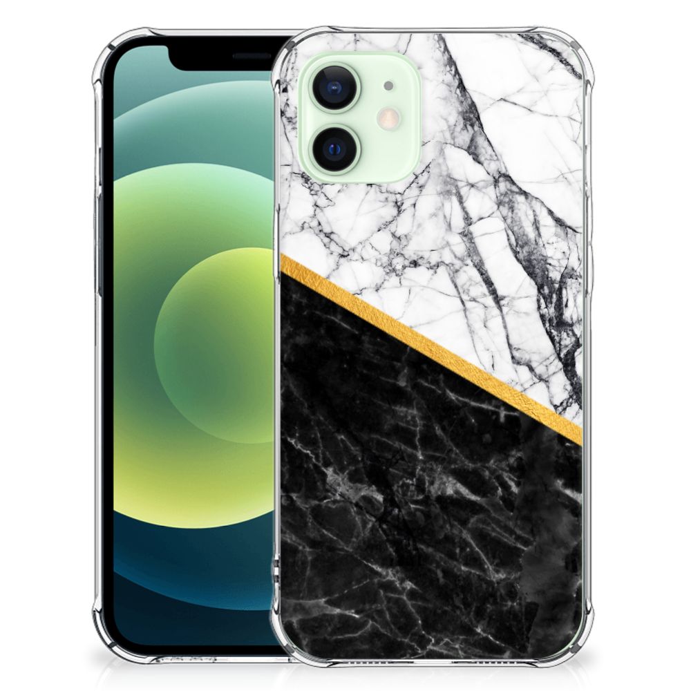 iPhone 12 Mini Anti-Shock Hoesje Marmer Wit Zwart - Origineel Cadeau Man B2C Telecom